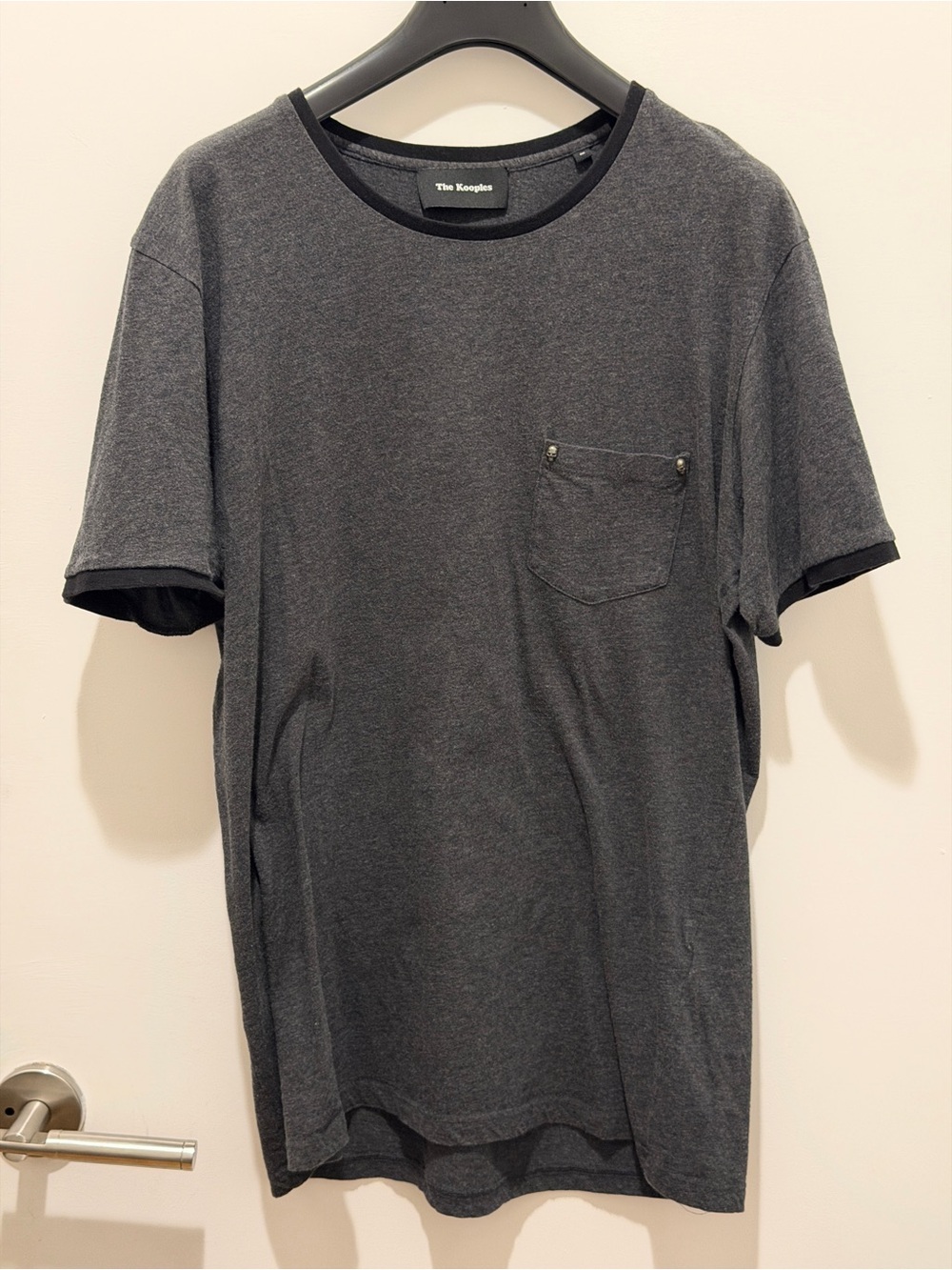 The Kooples Men's Charcoal Gray Pocket Crewneck Tee with Trim